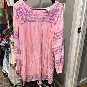 Elegant Pink and Purple Embroidered Long Sleeve Dress